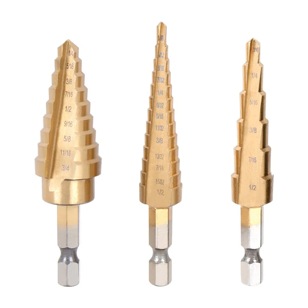 W9003 – PERFORM TOOL Drill Bit, Step Drill 6 Step/ 9 Step/ 13 Step Titanium Nitride Coated Set Of 3